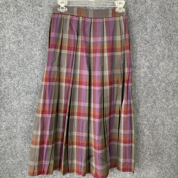 l. magnin Vintage Pleated Wool Plaid Skirt Sz 8 Satin Lined Pockets Side Zip - Picture 9 of 16